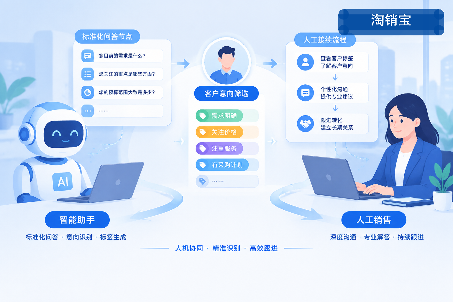 AI辅助完成客户意向筛选并交由人工跟进