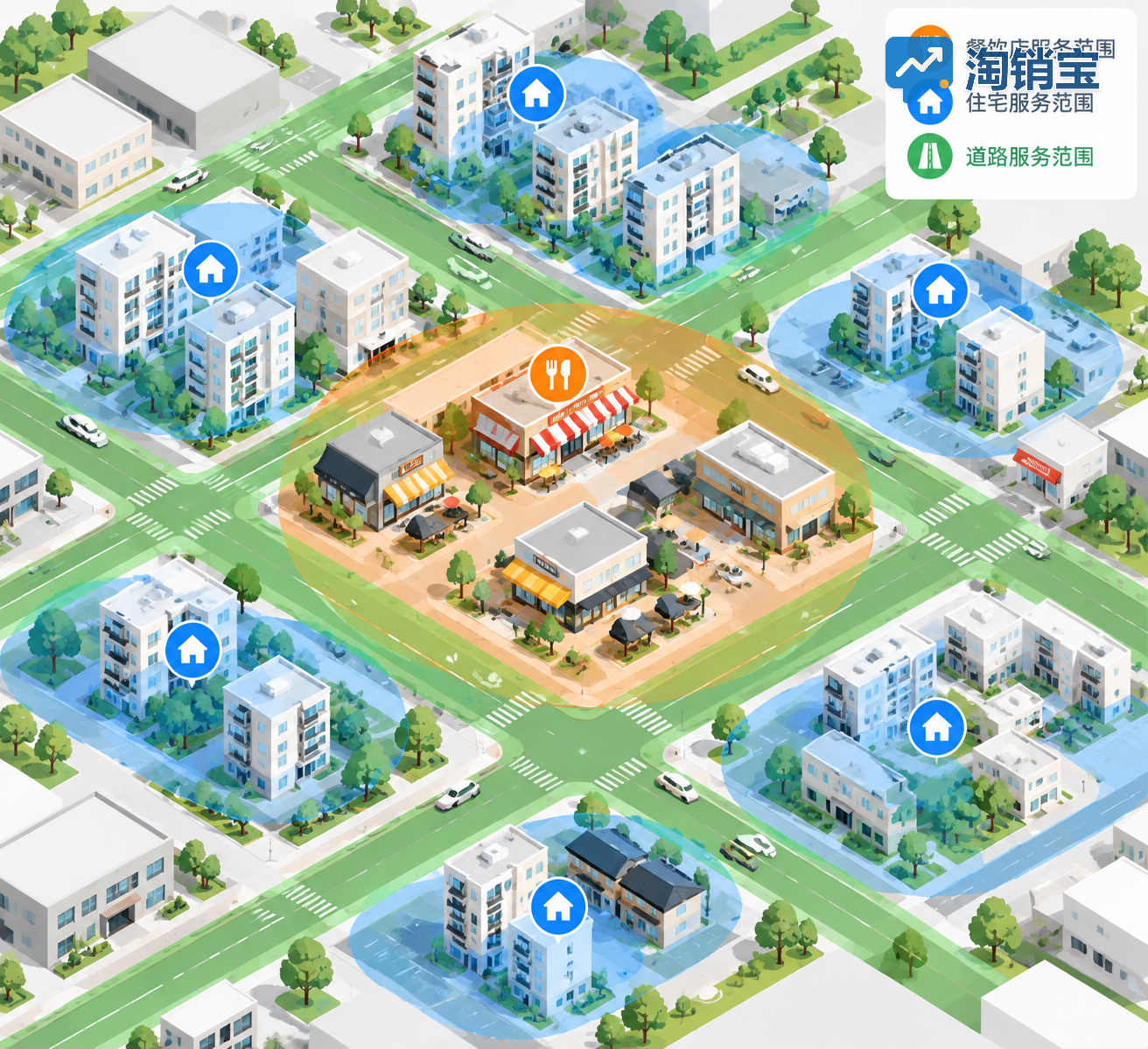 围绕商家分布和道路条件评估本地生活圈服务范围